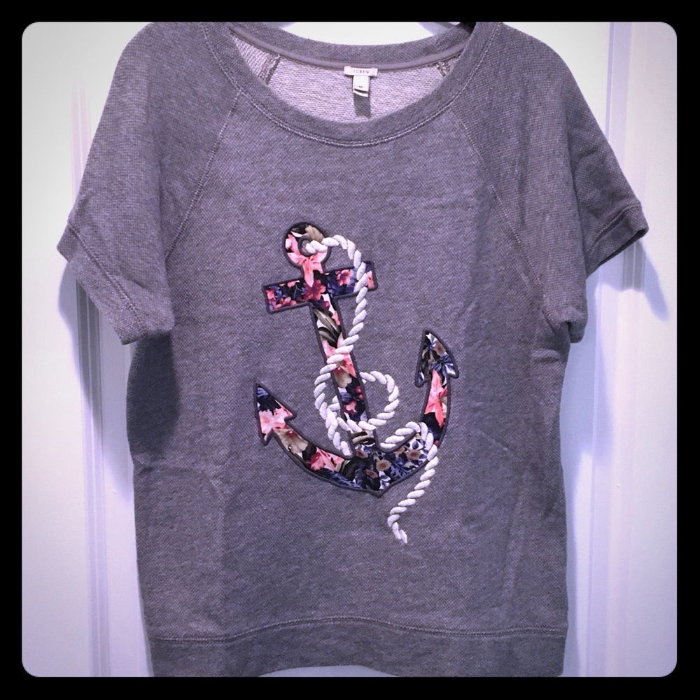 J. Crew Short Sleeve Sweatshirt w Anchor appliqué
